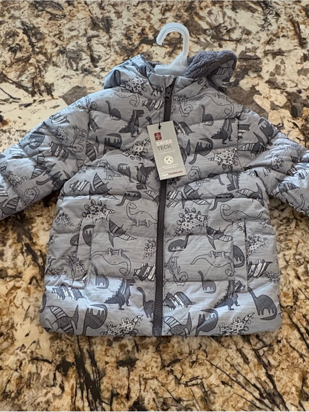 Swiss Tech Kids' Gray Dino Hooded Puffer Jacket